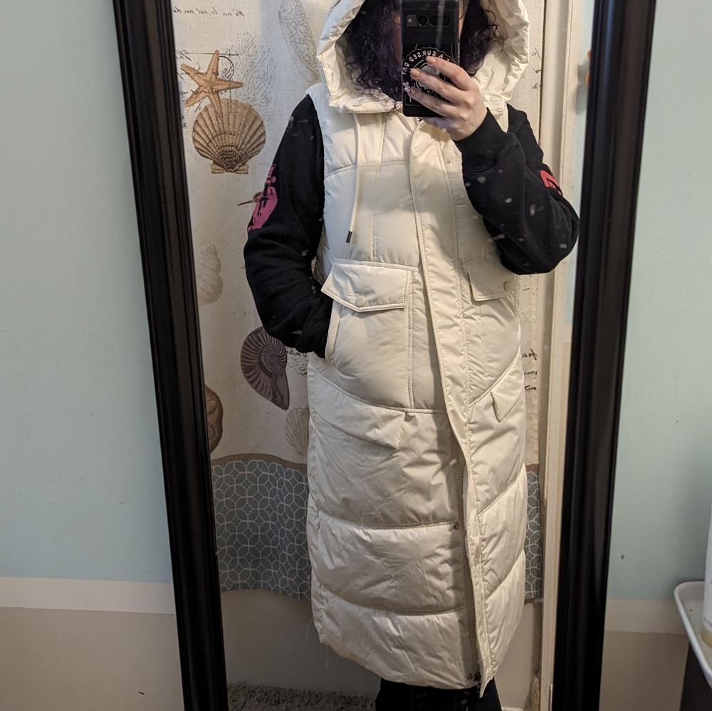 Long puffy coat sleeveless ivory/ cream xl